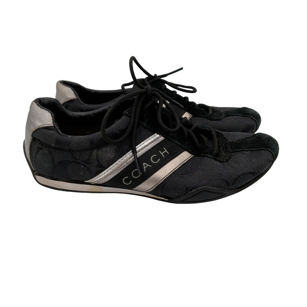 Coach Jayme Black Signature Monogram Sneakers Silver Metallic Q582 Womens 5M Y2K